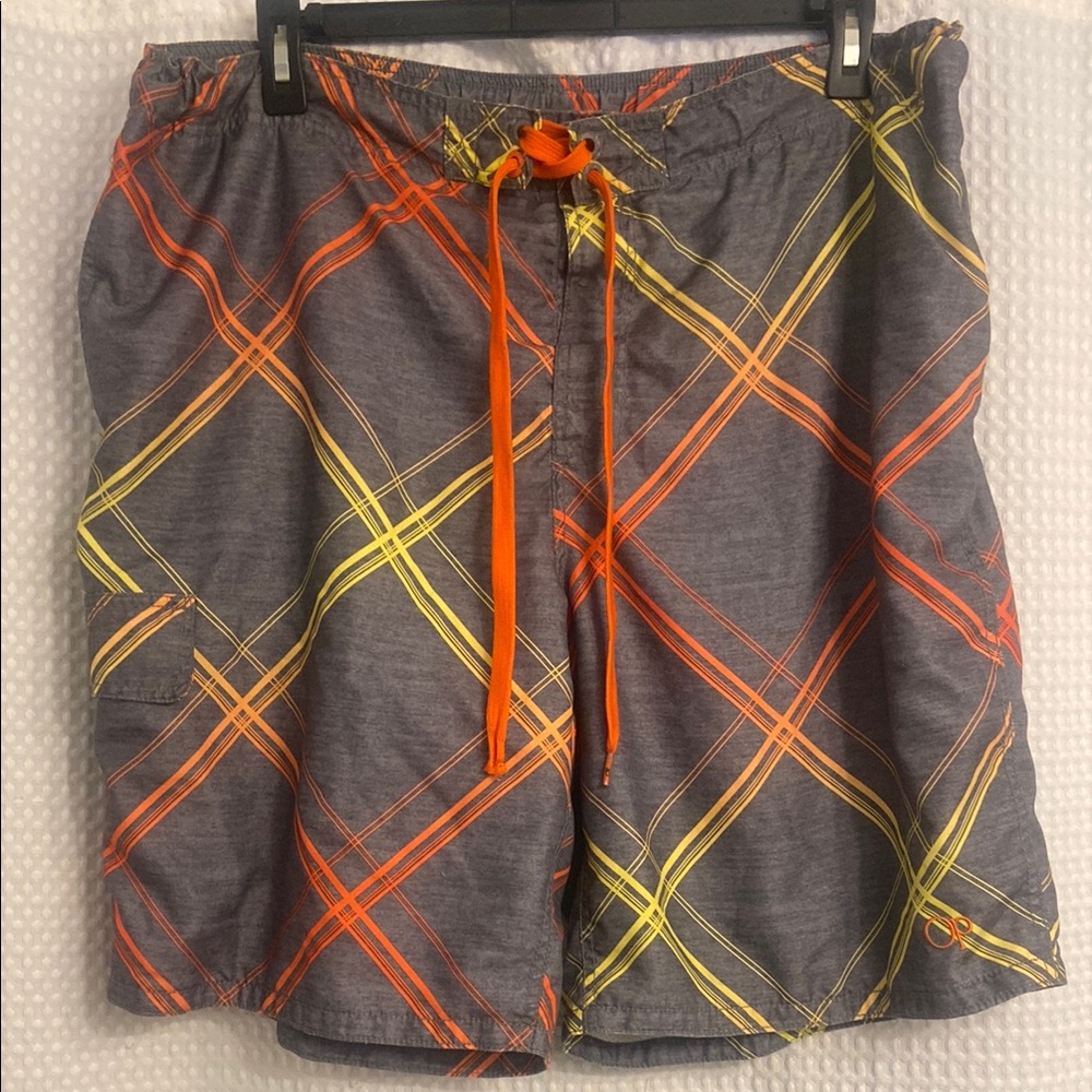 Men's OP Gray Swim Shorts with Orange and Yellow Accents